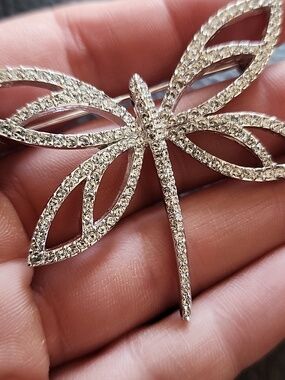 Swarovski Silver Rhinestone Dragonfly Brooch - Women Jewelry